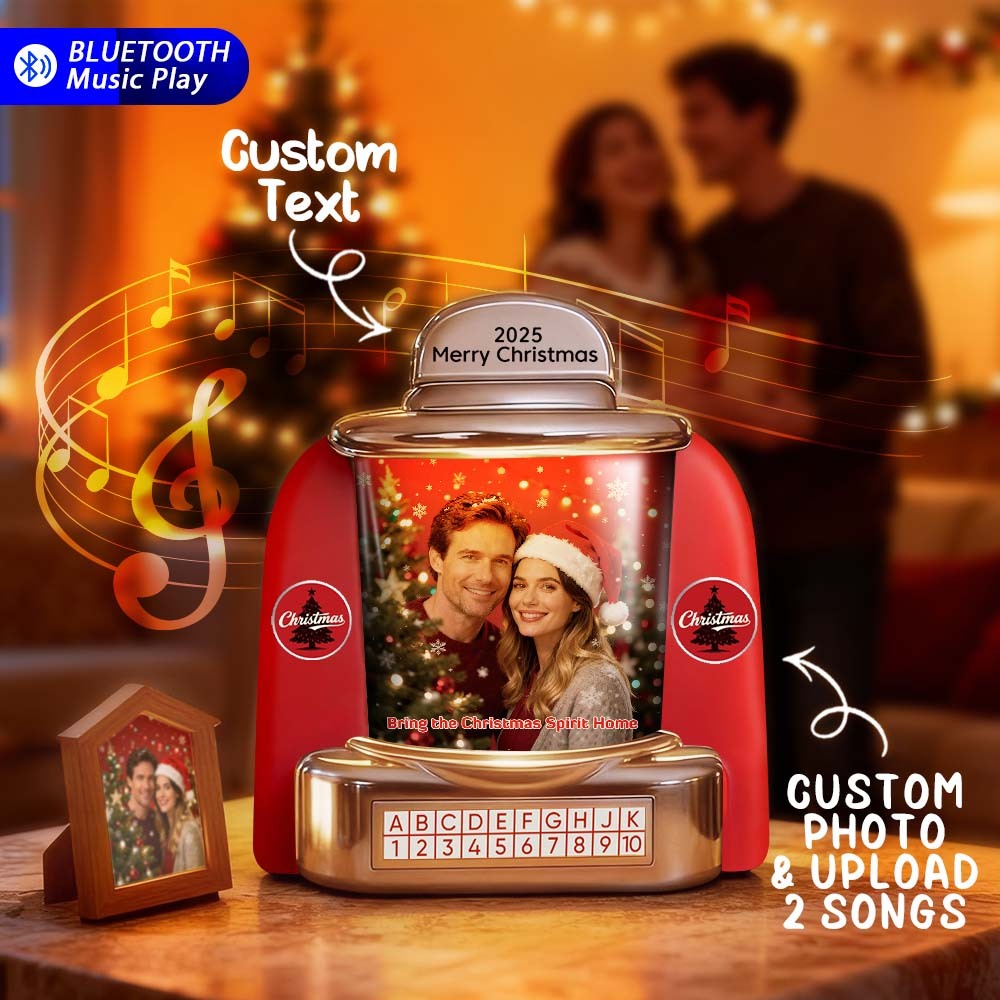 Custom Mini Jukebox Retro Speaker Personalized Photo & Text Music Mini Player with Bluetooth Music Radio Vintage Tabletop Home Decor Nostalgic Christmas Gift - MyPhotoSocksAu