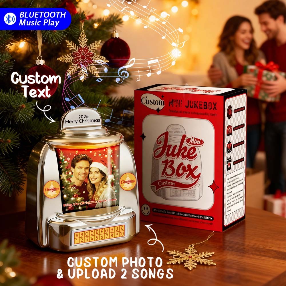 Custom Mini Jukebox Retro Speaker Personalized Photo & Text Music Mini Player with Bluetooth Music Radio Vintage Tabletop Home Decor Nostalgic Christmas Gift - MyPhotoSocksAu