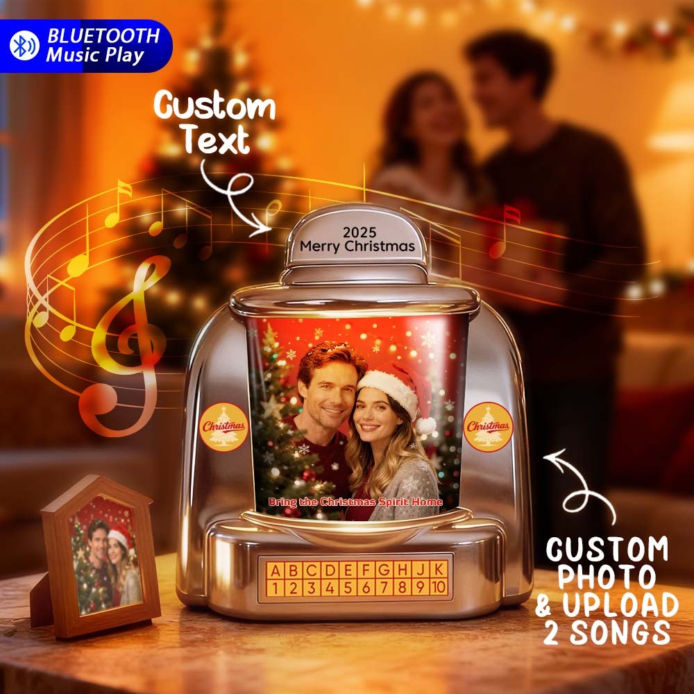 Custom Mini Jukebox Retro Speaker Personalized Photo & Text Music Mini Player with Bluetooth Music Radio Vintage Tabletop Home Decor Nostalgic Christmas Gift - MyPhotoSocksAu