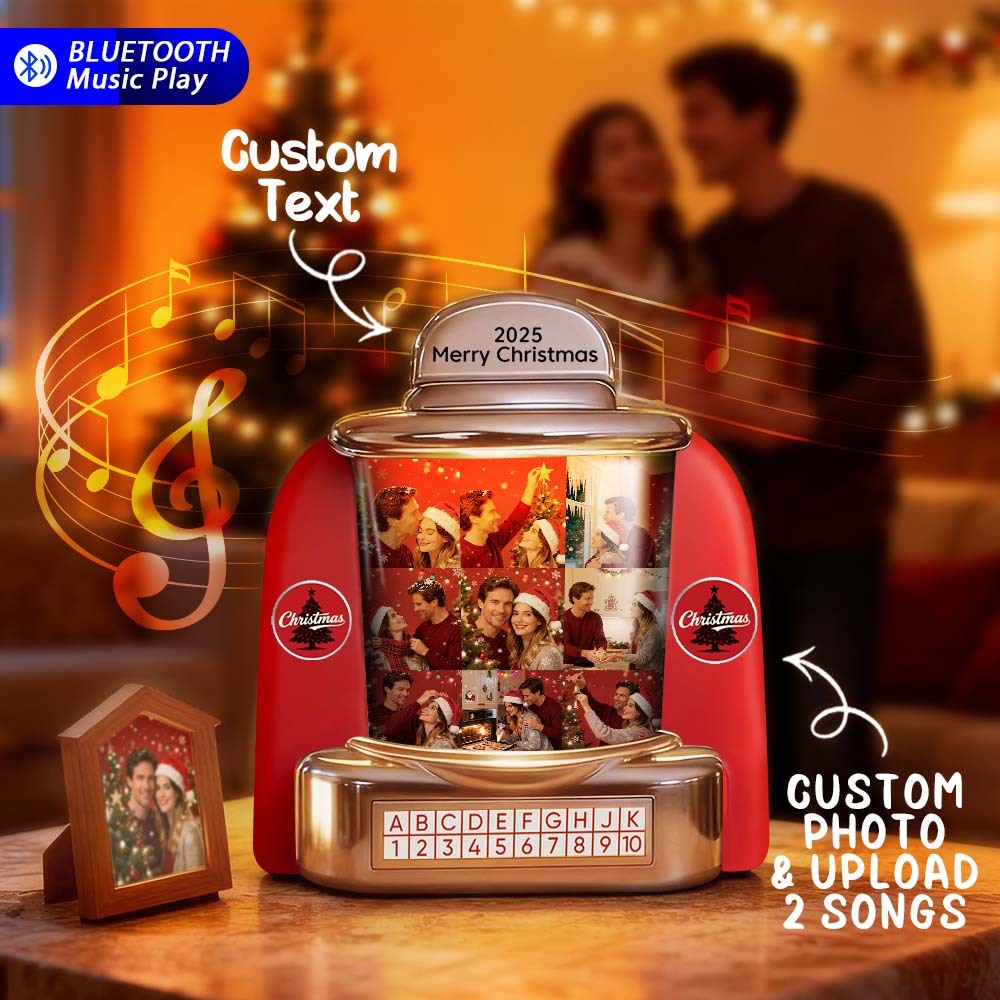 Custom Mini Jukebox Retro Speaker Personalized 9 Photos & Text Music Mini Player with Bluetooth Music Radio Vintage Tabletop Home Decor Nostalgic Christmas Gift - MyPhotoSocksAu