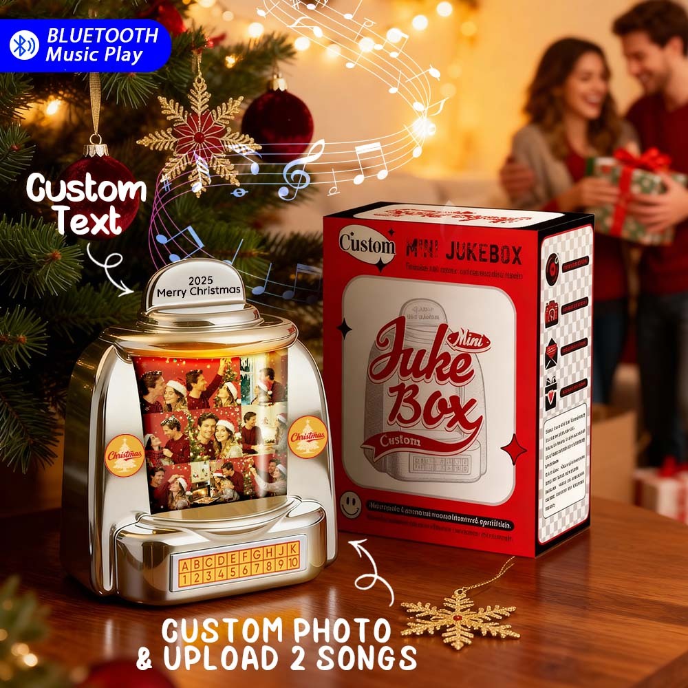 Custom Mini Jukebox Retro Speaker Personalized 9 Photos & Text Music Mini Player with Bluetooth Music Radio Vintage Tabletop Home Decor Nostalgic Christmas Gift - MyPhotoSocksAu