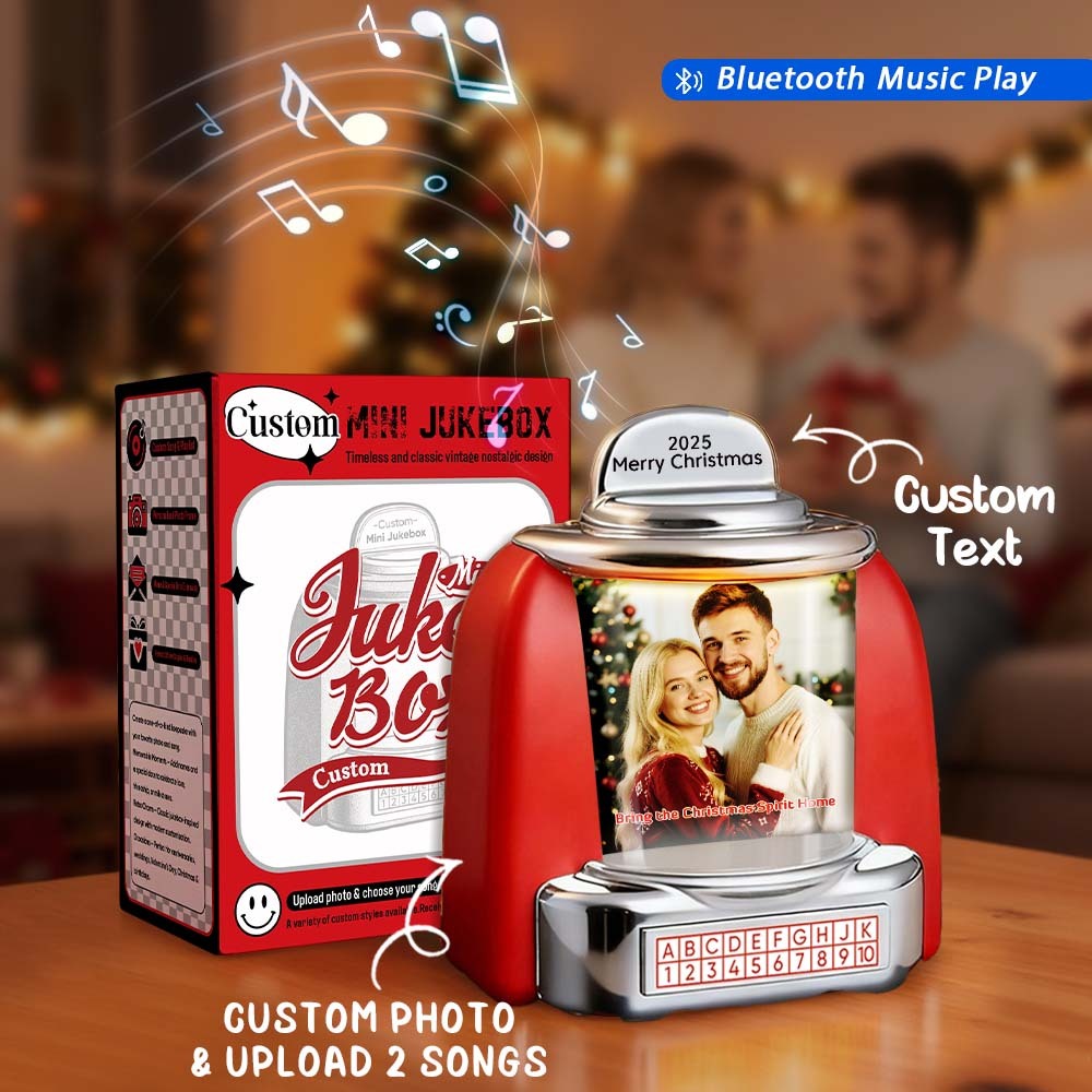 Custom Mini Jukebox Retro Speaker Personalized Photo & Text Music Mini Player with Bluetooth Music Radio Vintage Tabletop Home Decor Nostalgic Christmas Gift - MyPhotoSocksAu