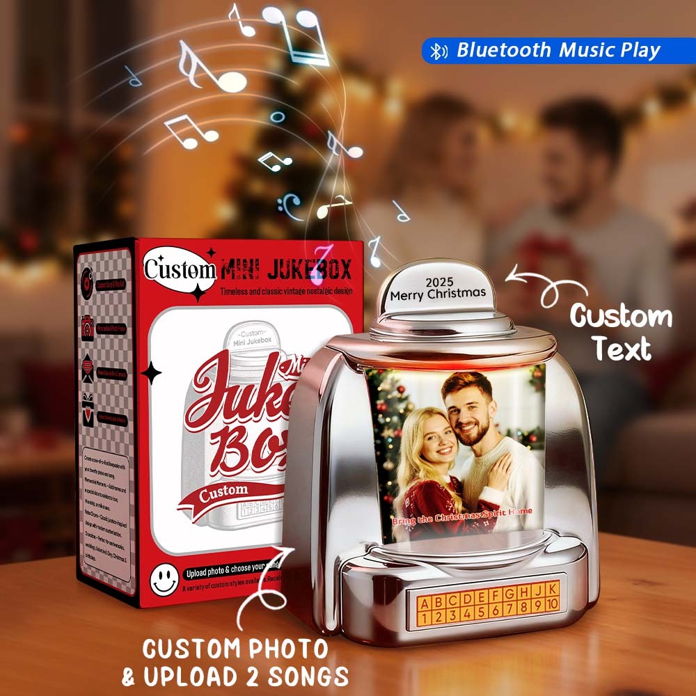 Custom Mini Jukebox Retro Speaker Personalized Photo & Text Music Mini Player with Bluetooth Music Radio Vintage Tabletop Home Decor Nostalgic Christmas Gift - MyPhotoSocksAu