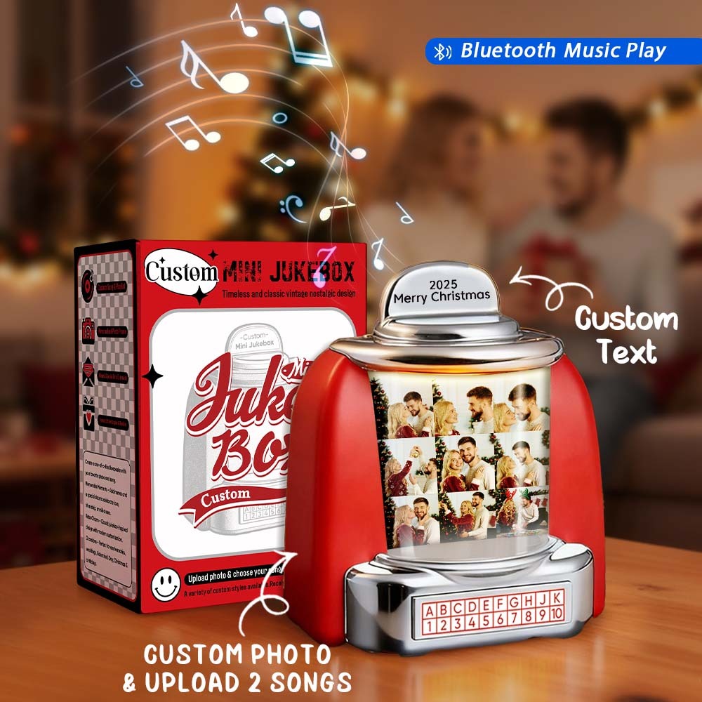 Custom Mini Jukebox Retro Speaker Personalized 9 Photos & Text Music Mini Player with Bluetooth Music Radio Vintage Tabletop Home Decor Nostalgic Christmas Gift - MyPhotoSocksAu