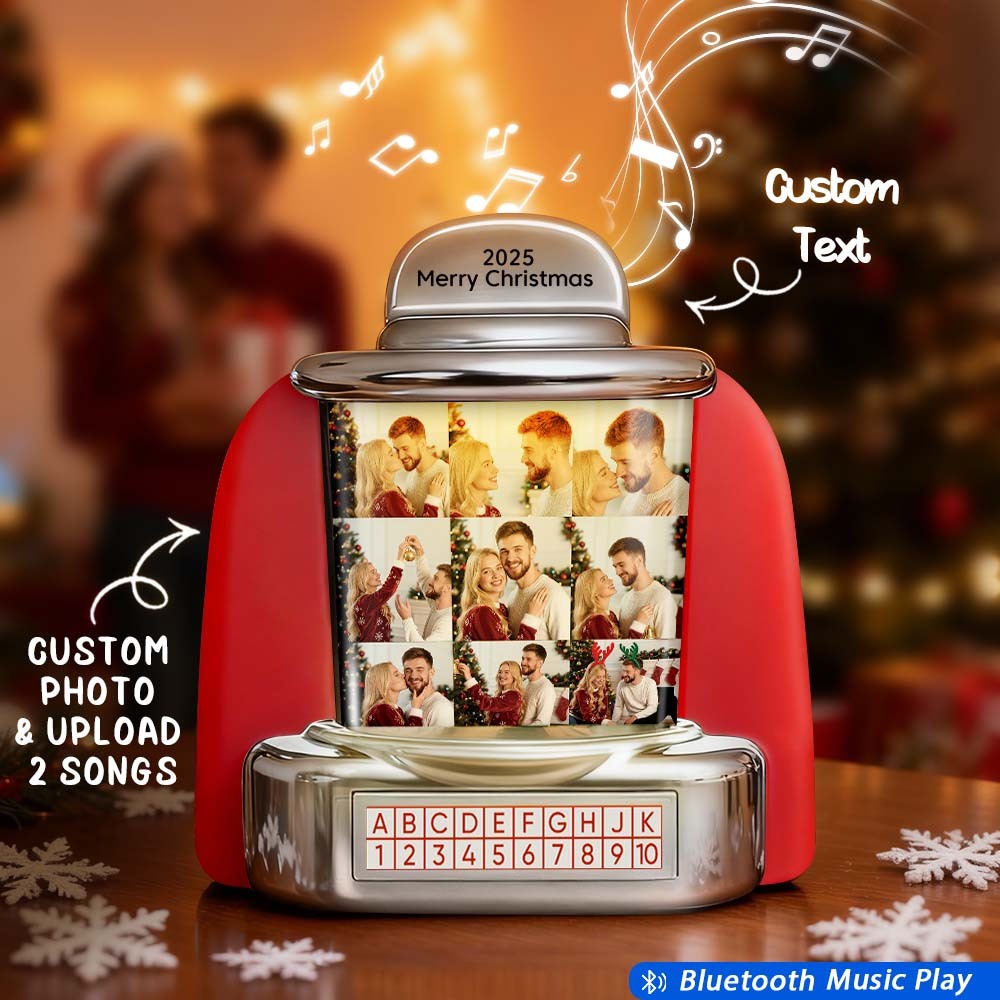 Custom Mini Jukebox Retro Speaker Personalized 9 Photos & Text Music Mini Player with Bluetooth Music Radio Vintage Tabletop Home Decor Nostalgic Christmas Gift - MyPhotoSocksAu