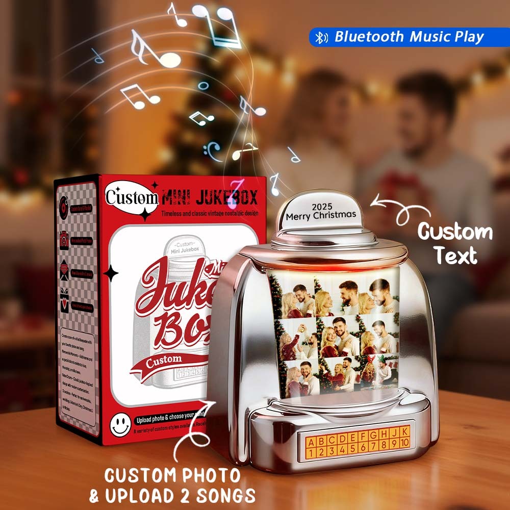 Custom Mini Jukebox Retro Speaker Personalized 9 Photos & Text Music Mini Player with Bluetooth Music Radio Vintage Tabletop Home Decor Nostalgic Christmas Gift - MyPhotoSocksAu