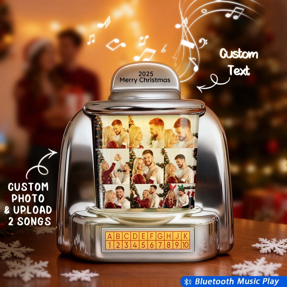 Custom Mini Jukebox Retro Speaker Personalized 9 Photos & Text Music Mini Player with Bluetooth Music Radio Vintage Tabletop Home Decor Nostalgic Christmas Gift - MyPhotoSocksAu