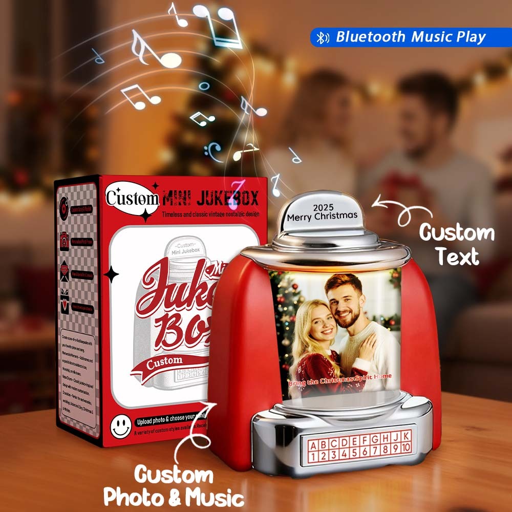 Custom Mini Jukebox Retro Speaker Personalized Photo & Text Music Mini Player with Bluetooth Music Radio Vintage Tabletop Home Decor Nostalgic Christmas Gift - MyPhotoSocksAu