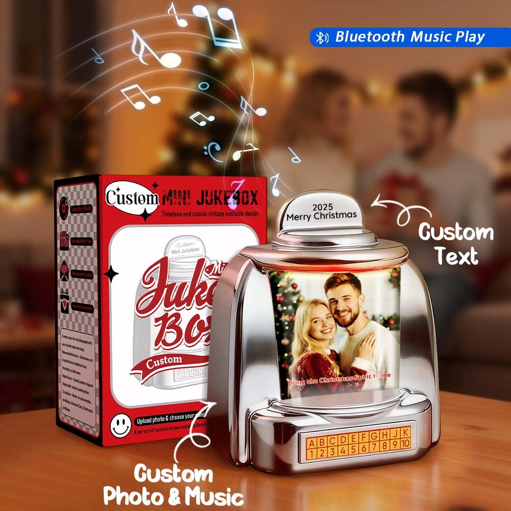 Custom Mini Jukebox Retro Speaker Personalized Photo & Text Music Mini Player with Bluetooth Music Radio Vintage Tabletop Home Decor Nostalgic Christmas Gift - MyPhotoSocksAu