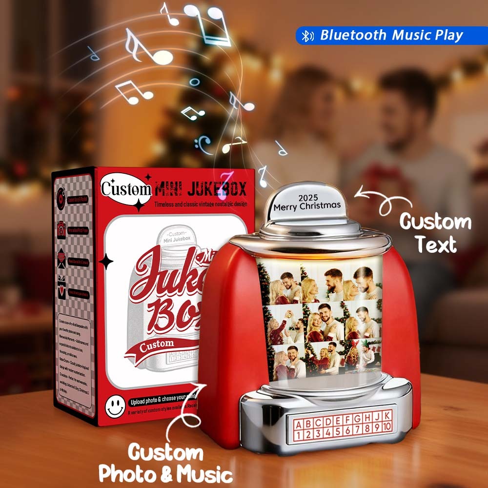 Custom Mini Jukebox Retro Speaker Personalized 9 Photos & Text Music Mini Player with Bluetooth Music Radio Vintage Tabletop Home Decor Nostalgic Christmas Gift - MyPhotoSocksAu