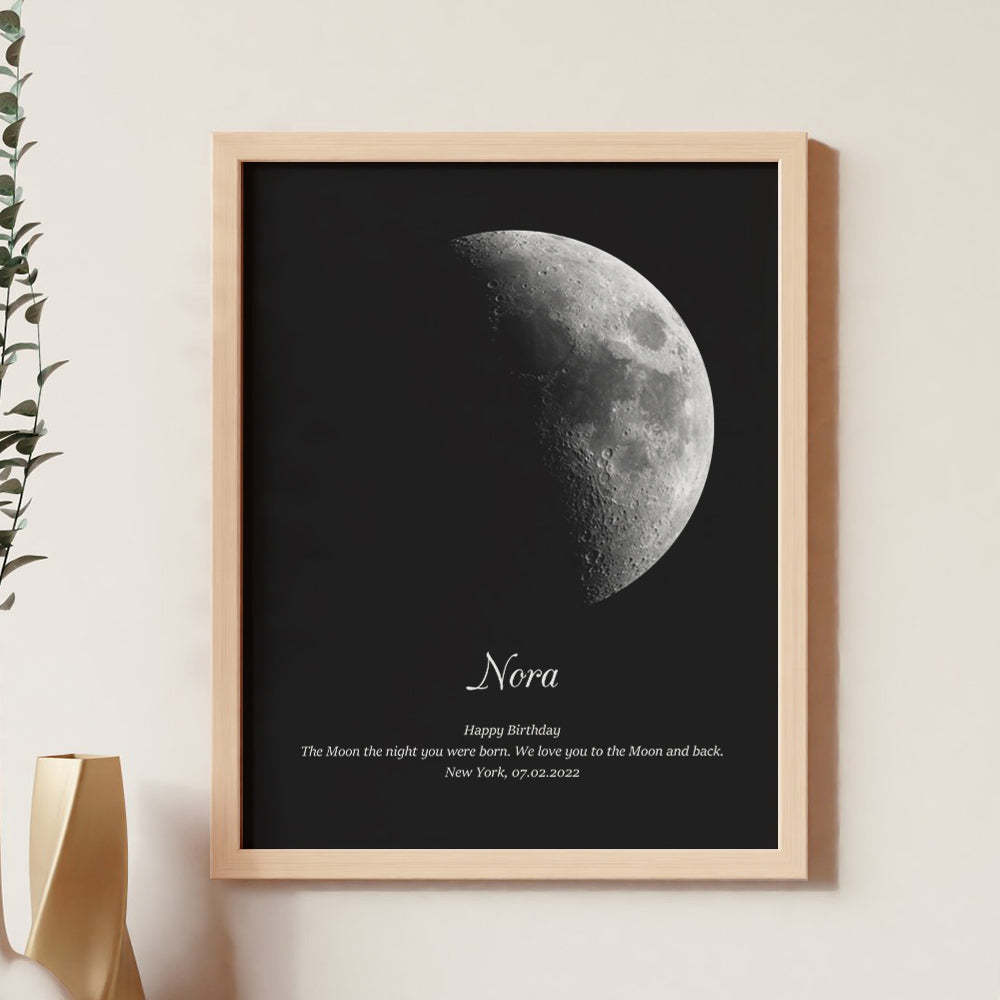 Custom Moon Phase Wooden Frame with Personalized Name and Text - My Photo Socks AU