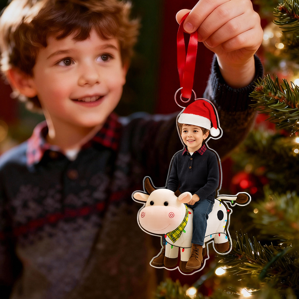 Custom Name Cow With Kid Acrylic Ornaments, Custom Photo Cow Kid Acrylic Ornaments, Acrylic Holiday Gift Ornaments,Xmas Keepsake Gifts - MyPhotoSocksAu