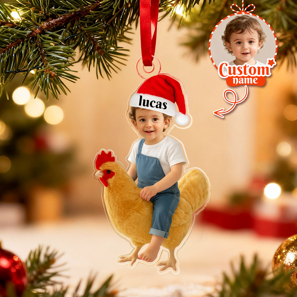 Custom Name Cow With Kid Acrylic Ornaments, Custom Photo Cow Kid Acrylic Ornaments, Acrylic Holiday Gift Ornaments,Xmas Keepsake Gifts