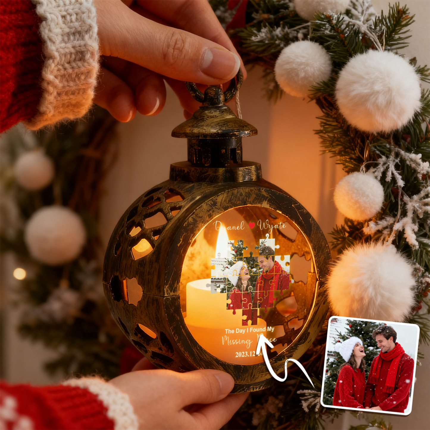 Custom Heart Lantern Beside You Photos Personalized Love Gifts for Boyfriend Husband - MyPhotoSocksAu