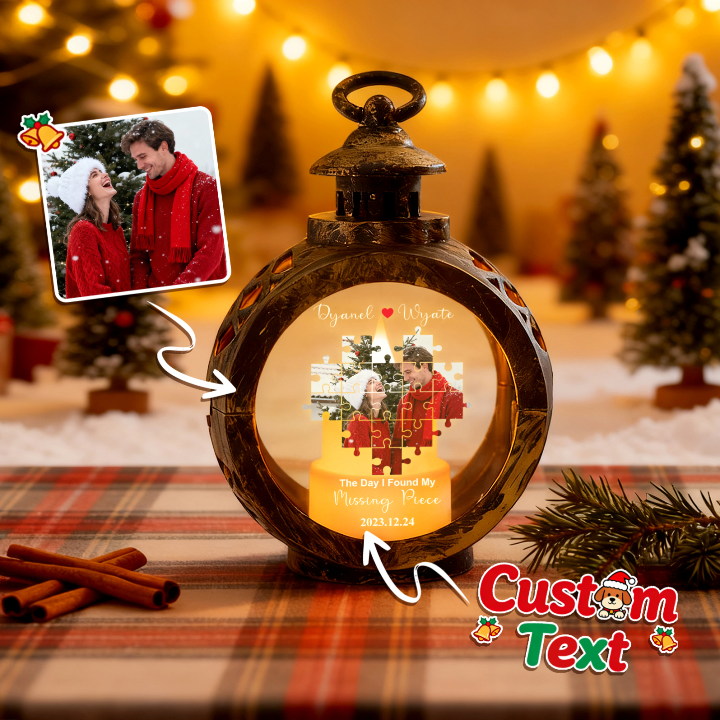 Custom Heart Lantern Beside You Photos Personalized Love Gifts for Boyfriend Husband - MyPhotoSocksAu