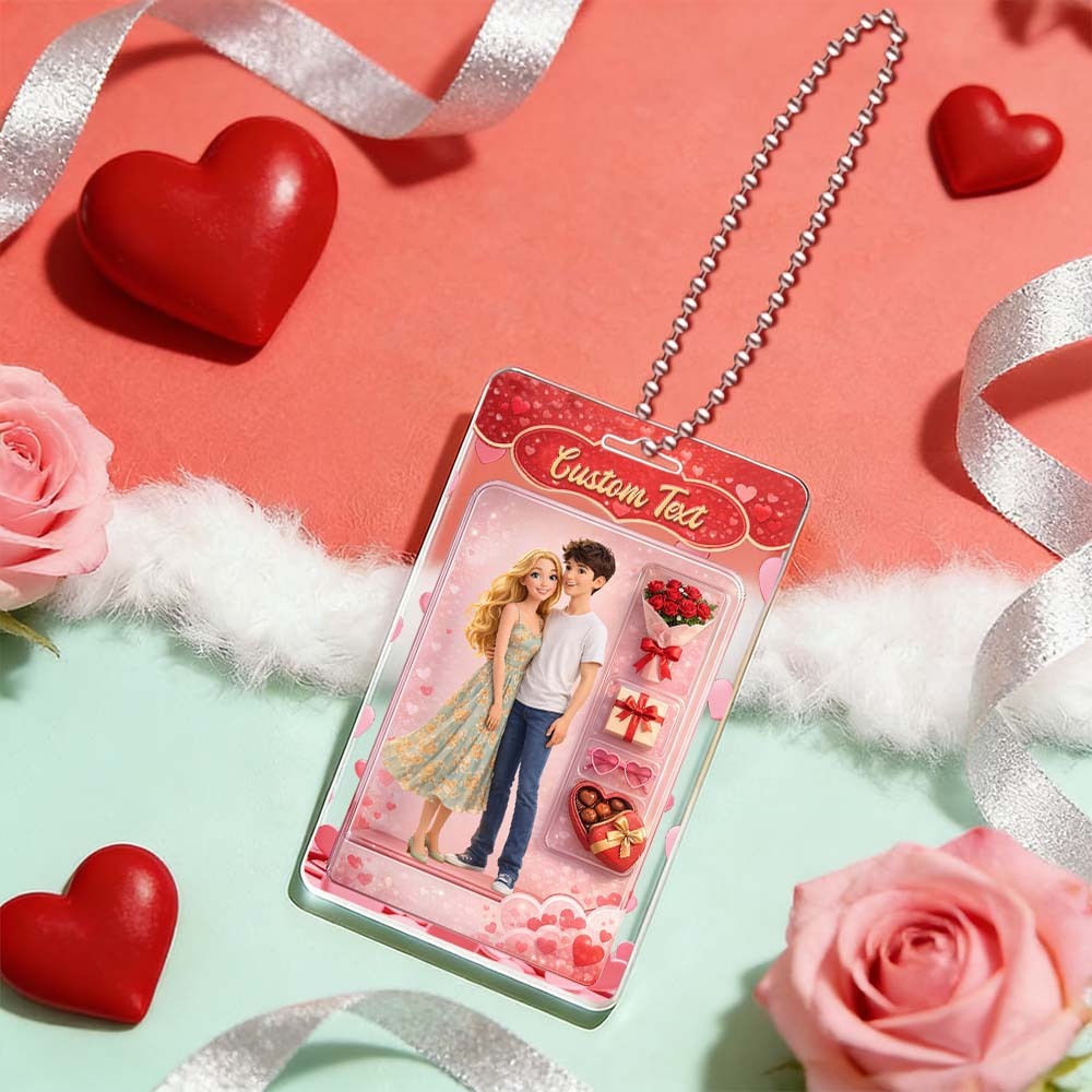 Custom Valentine's Day Gifts Personalized Acrylic Car Hanger Gift Packaging Style Art Gift for Lover 2D Printed Flat Design - MyPhotoSocksAu