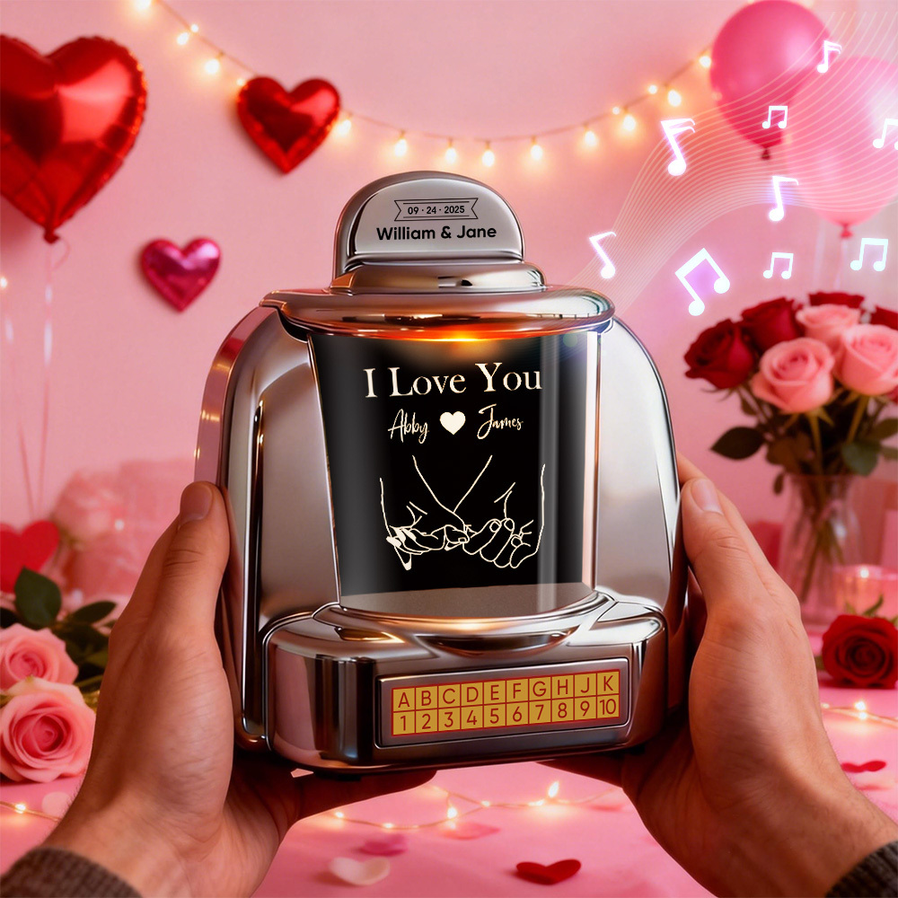Custom Mini Jukebox Retro Speaker with Photo & Bluetooth Music – Personalized Mini Jukebox Gift for Couples, Anniversary & Valentine's Day - MyPhotoSocksAu