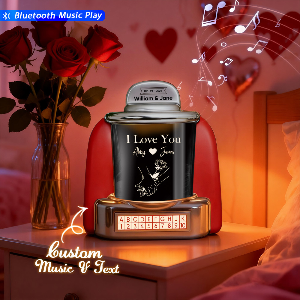 Custom Mini Jukebox Retro Speaker with Text & Bluetooth Music – Personalized Mini Jukebox Gift for Couples, Anniversary & Valentine's Day - MyPhotoSocksAu