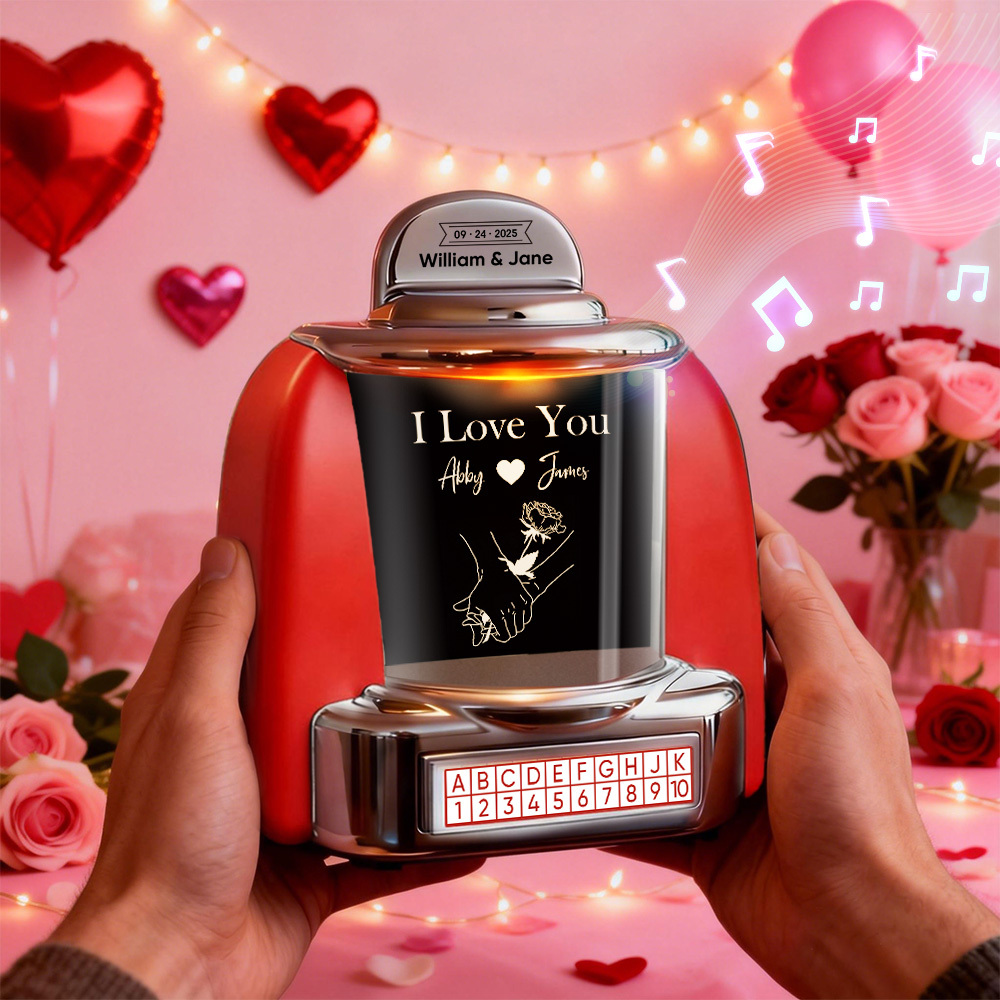 Custom Mini Jukebox Retro Speaker with Text & Bluetooth Music – Personalized Mini Jukebox Gift for Couples, Anniversary & Valentine's Day - MyPhotoSocksAu