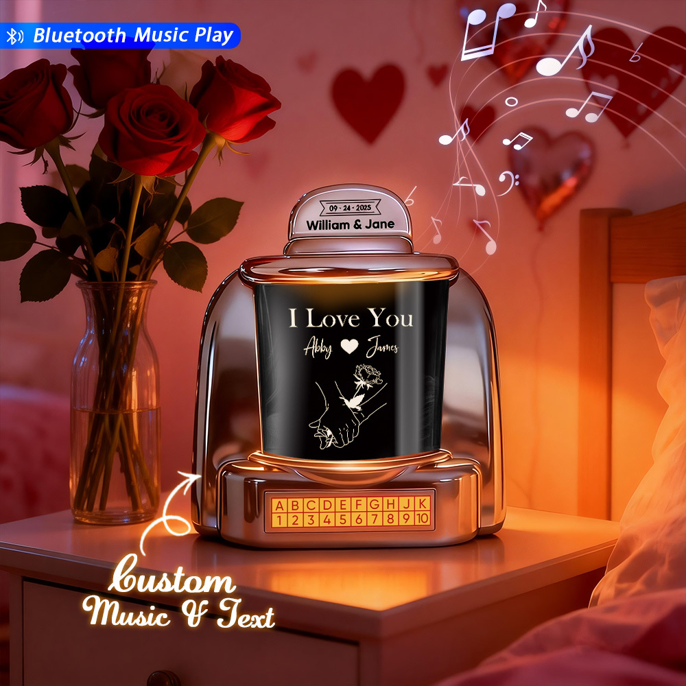 Custom Mini Jukebox Retro Speaker with Text & Bluetooth Music – Personalized Mini Jukebox Gift for Couples, Anniversary & Valentine's Day - MyPhotoSocksAu