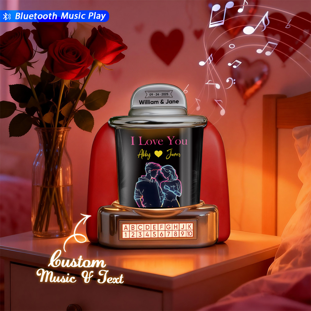 Custom Mini Jukebox Retro Speaker with Text & Bluetooth Music – Mini Jukebox Gift for Couples, Anniversary & Valentine's Day - MyPhotoSocksAu