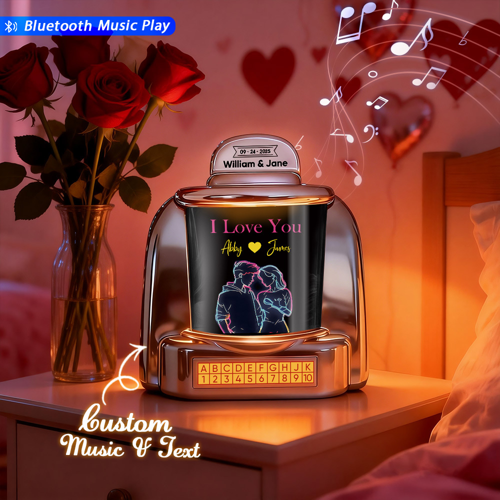 Custom Mini Jukebox Retro Speaker with Text & Bluetooth Music – Mini Jukebox Gift for Couples, Anniversary & Valentine's Day - MyPhotoSocksAu