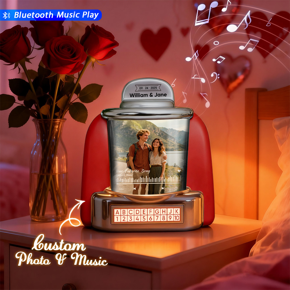 Custom Mini Jukebox with Photo & Bluetooth Music Player – Personalized Jukebox Gift for Couples, Anniversary, Valentine's Day & Home Decor - MyPhotoSocksAu