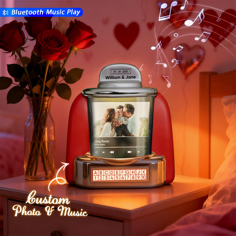 Personalized Mini Jukebox with Photo & Bluetooth Music Player –  Custom Jukebox Gift for Couples, Romantic Moments, Anniversaries Valentine's Day & Home Decor - MyPhotoSocksAu