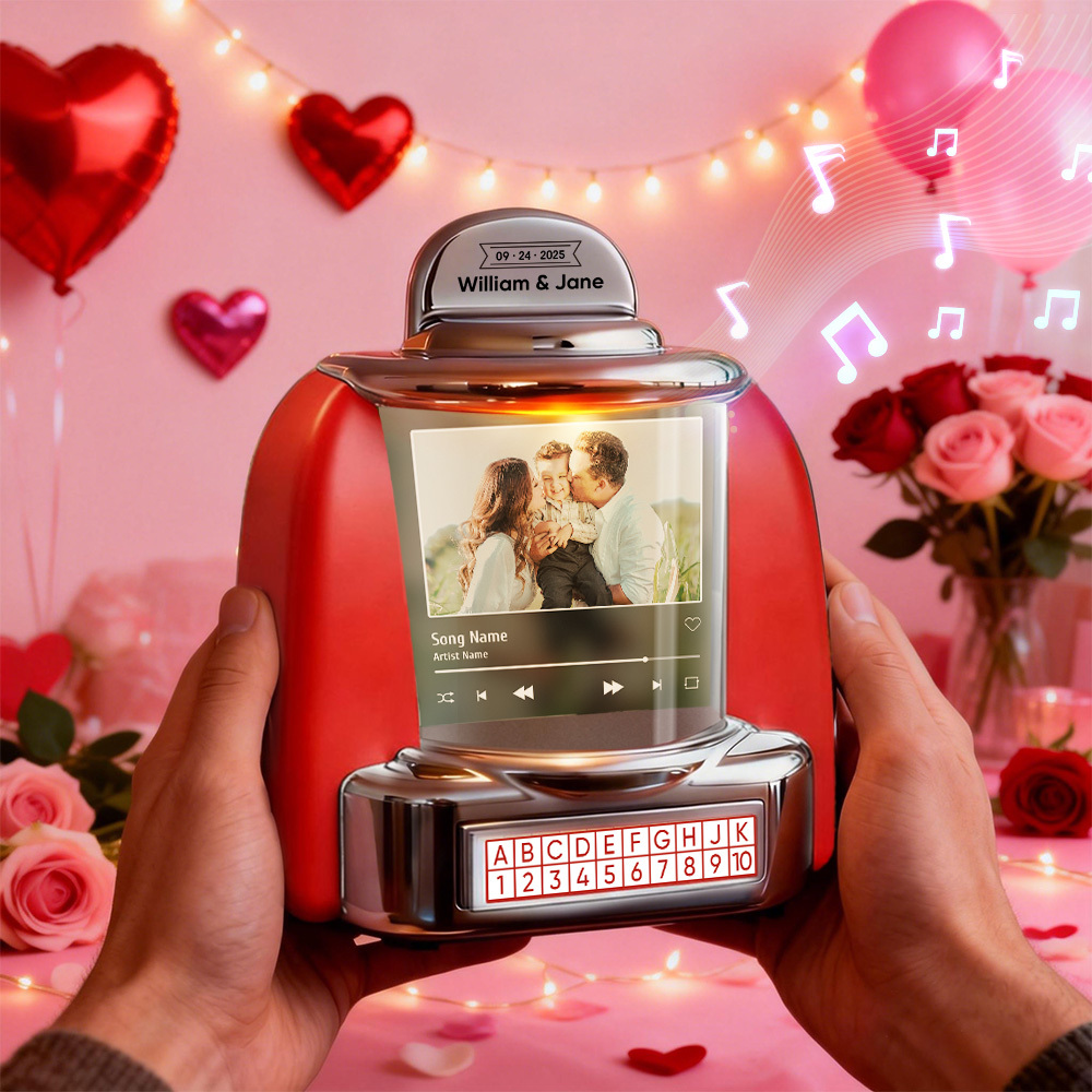Personalized Mini Jukebox with Photo & Bluetooth Music Player –  Custom Jukebox Gift for Couples, Romantic Moments, Anniversaries Valentine's Day & Home Decor - MyPhotoSocksAu