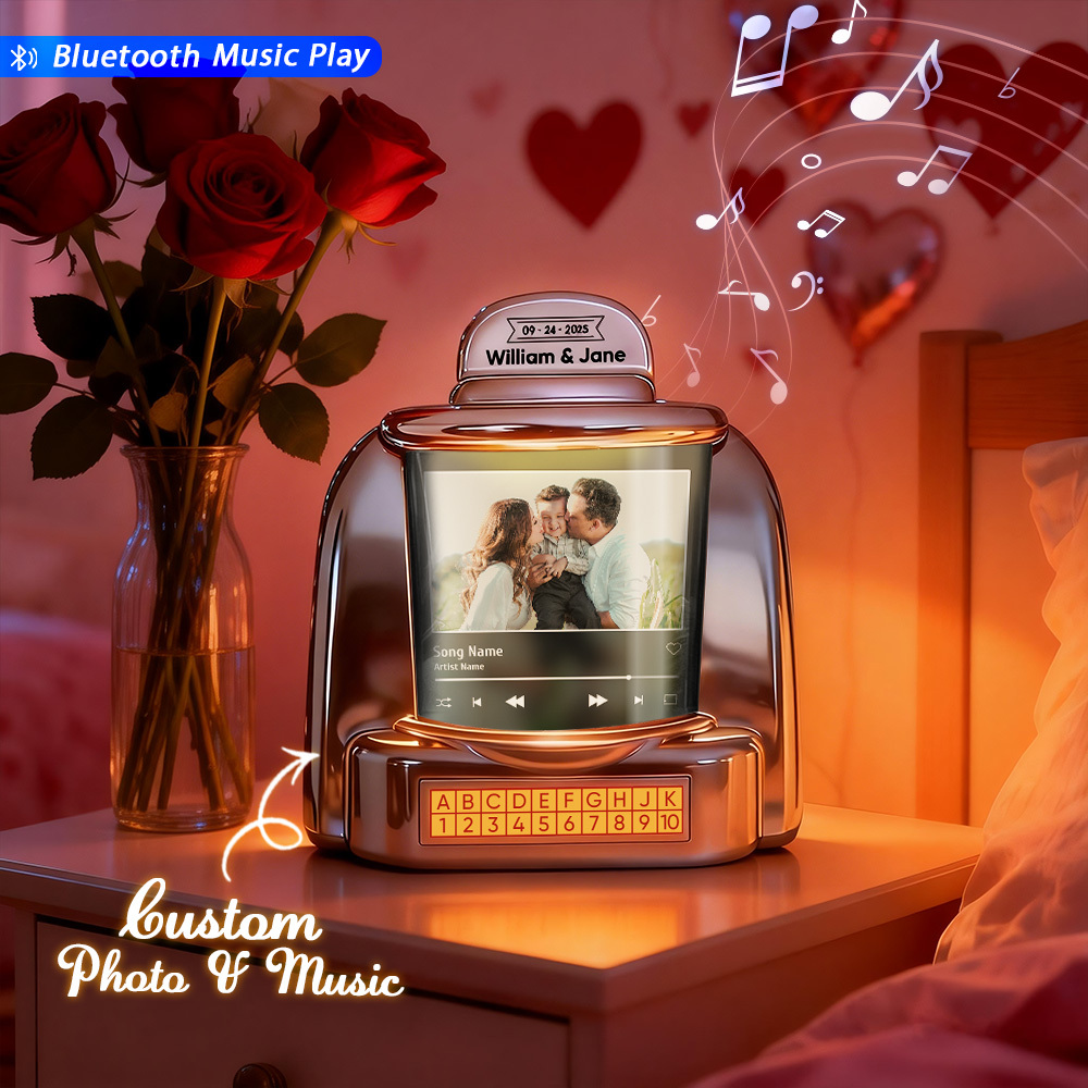 Personalized Mini Jukebox with Photo & Bluetooth Music Player –  Custom Jukebox Gift for Couples, Romantic Moments, Anniversaries Valentine's Day & Home Decor - MyPhotoSocksAu