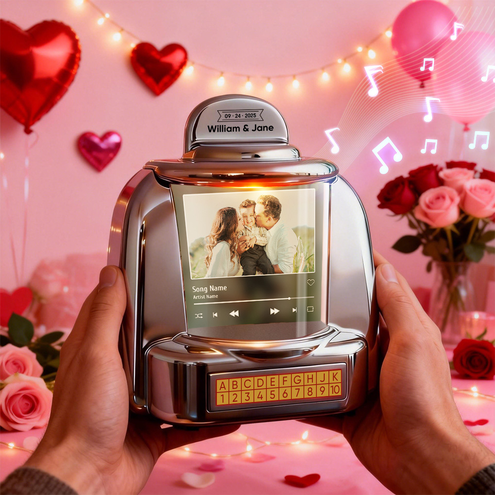 Personalized Mini Jukebox with Photo & Bluetooth Music Player –  Custom Jukebox Gift for Couples, Romantic Moments, Anniversaries Valentine's Day & Home Decor - MyPhotoSocksAu