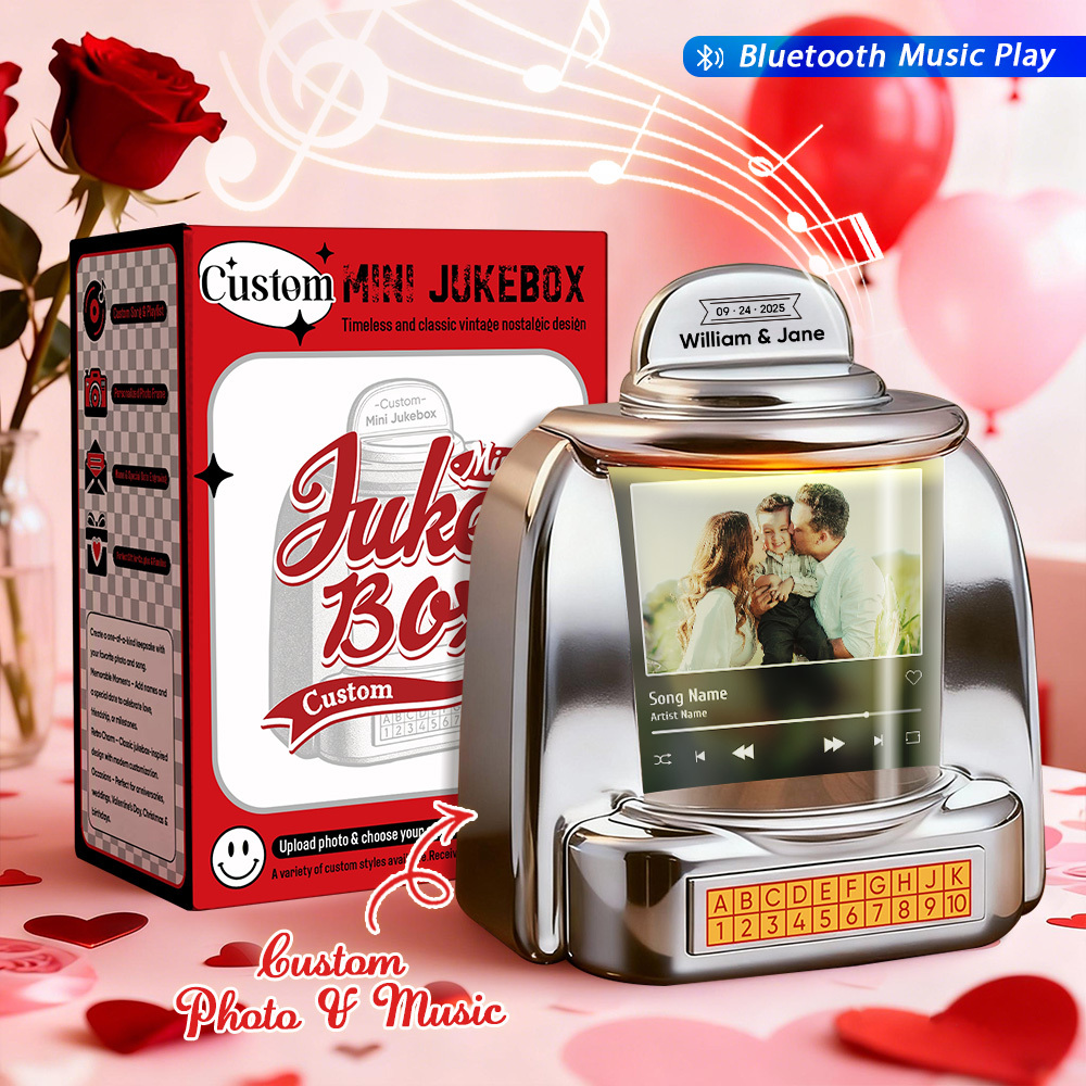 Personalized Mini Jukebox with Photo & Bluetooth Music Player –  Custom Jukebox Gift for Couples, Romantic Moments, Anniversaries Valentine's Day & Home Decor - MyPhotoSocksAu