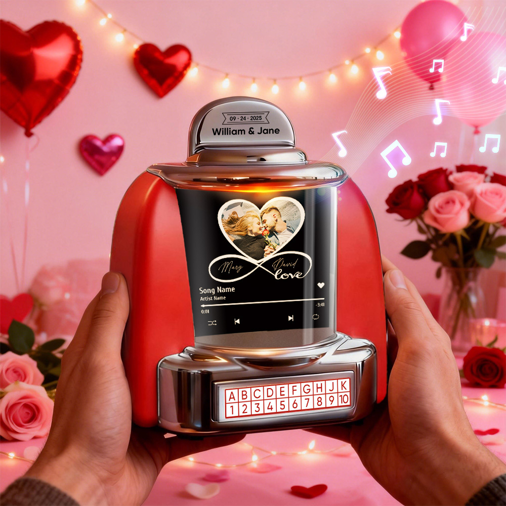 Personalized Mini Jukebox with Infinity Photo & Bluetooth Music Player –  Custom Jukebox Gift for Couples, Romantic Moments, Anniversaries Valentine's Day & Home Decor - MyPhotoSocksAu