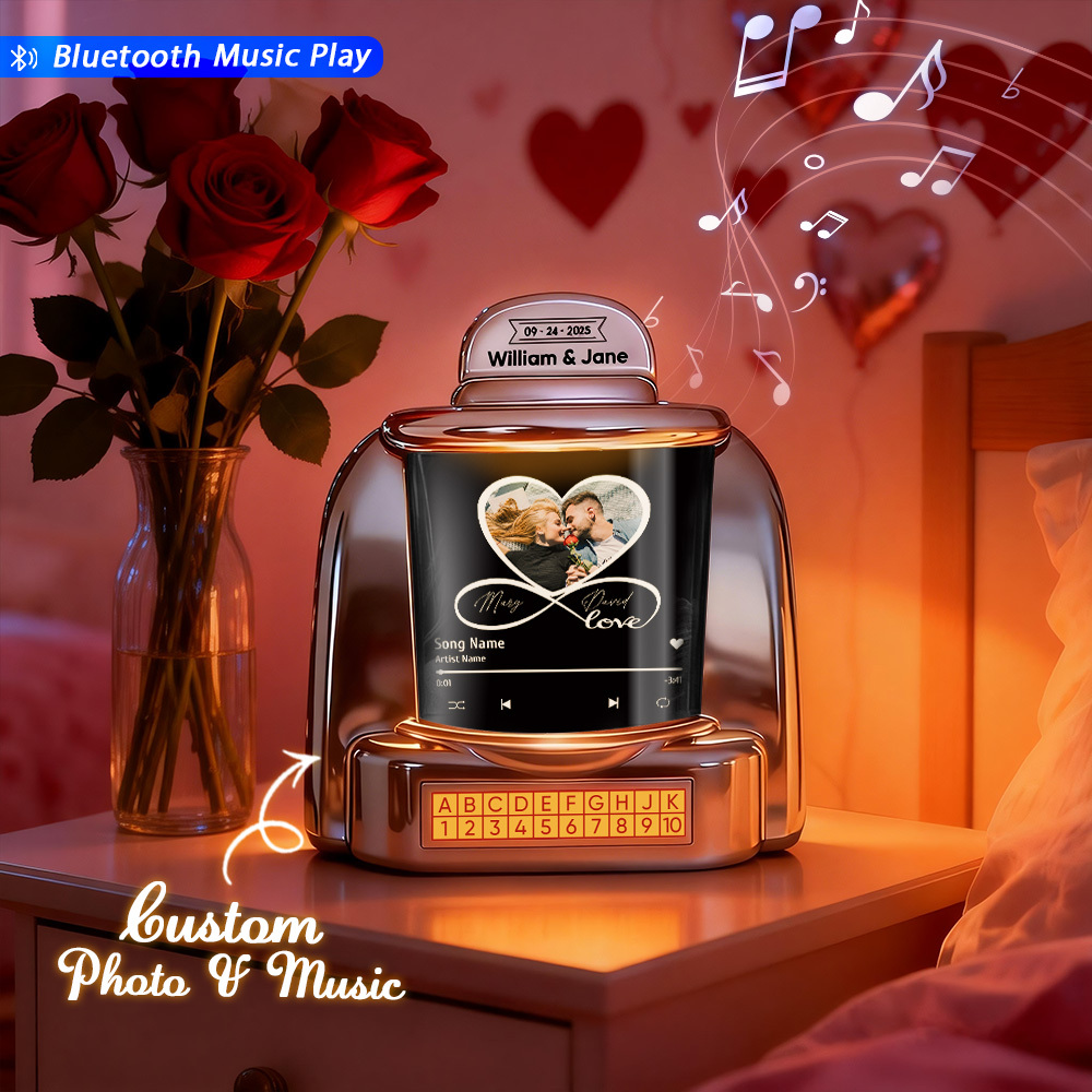 Personalized Mini Jukebox with Infinity Photo & Bluetooth Music Player –  Custom Jukebox Gift for Couples, Romantic Moments, Anniversaries Valentine's Day & Home Decor - MyPhotoSocksAu