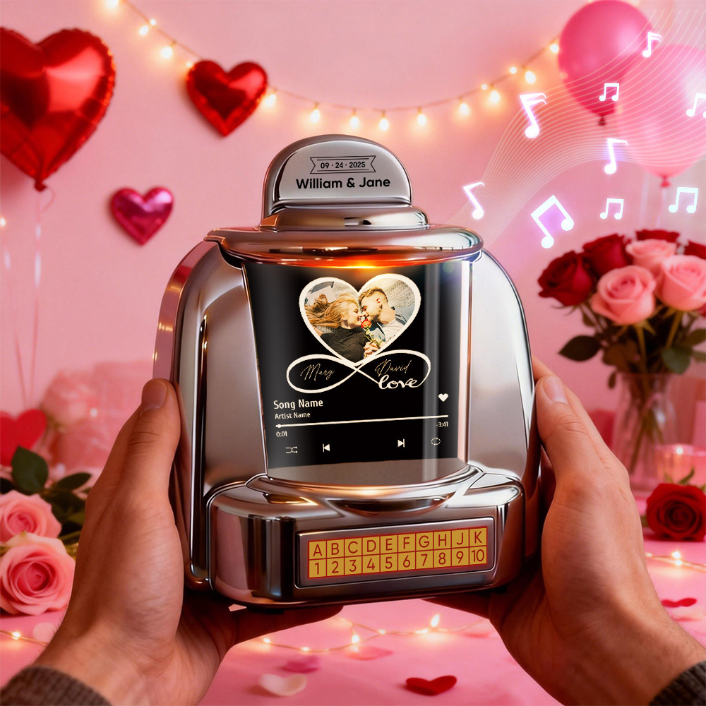Personalized Mini Jukebox with Infinity Photo & Bluetooth Music Player –  Custom Jukebox Gift for Couples, Romantic Moments, Anniversaries Valentine's Day & Home Decor - MyPhotoSocksAu