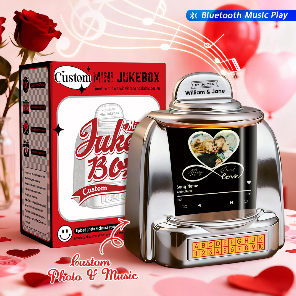 Personalized Mini Jukebox with Infinity Photo & Bluetooth Music Player –  Custom Jukebox Gift for Couples, Romantic Moments, Anniversaries Valentine's Day & Home Decor - MyPhotoSocksAu