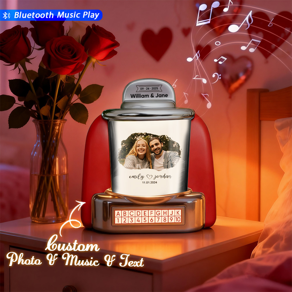 Custom Mini Jukebox Personalized Photo Music Gift – Bluetooth Jukebox with Custom Text for Couples, Anniversary & Valentine's Day - MyPhotoSocksAu