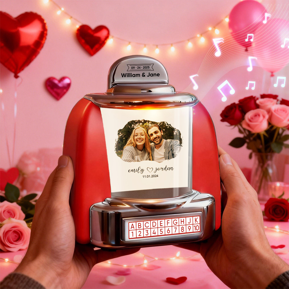 Custom Mini Jukebox Personalized Photo Music Gift – Bluetooth Jukebox with Custom Text for Couples, Anniversary & Valentine's Day - MyPhotoSocksAu