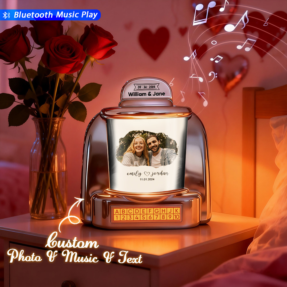 Custom Mini Jukebox Personalized Photo Music Gift – Bluetooth Jukebox with Custom Text for Couples, Anniversary & Valentine's Day - MyPhotoSocksAu