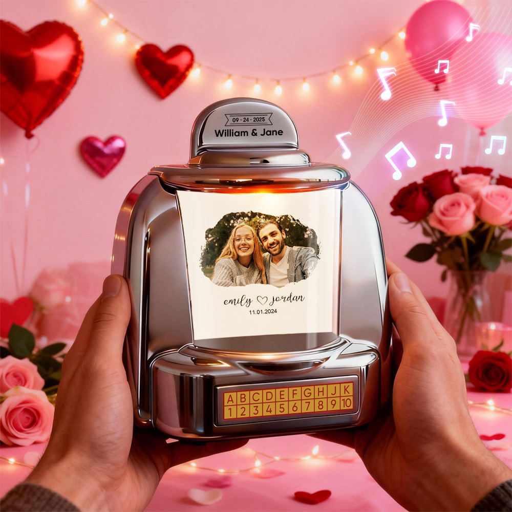 Custom Mini Jukebox Personalized Photo Music Gift – Bluetooth Jukebox with Custom Text for Couples, Anniversary & Valentine's Day - MyPhotoSocksAu
