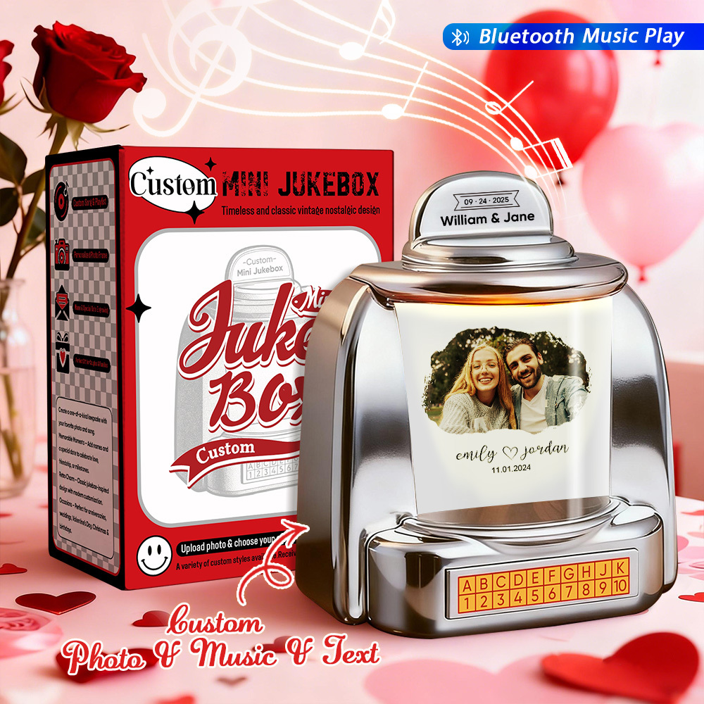 Custom Mini Jukebox Personalized Photo Music Gift – Bluetooth Jukebox with Custom Text for Couples, Anniversary & Valentine's Day - MyPhotoSocksAu