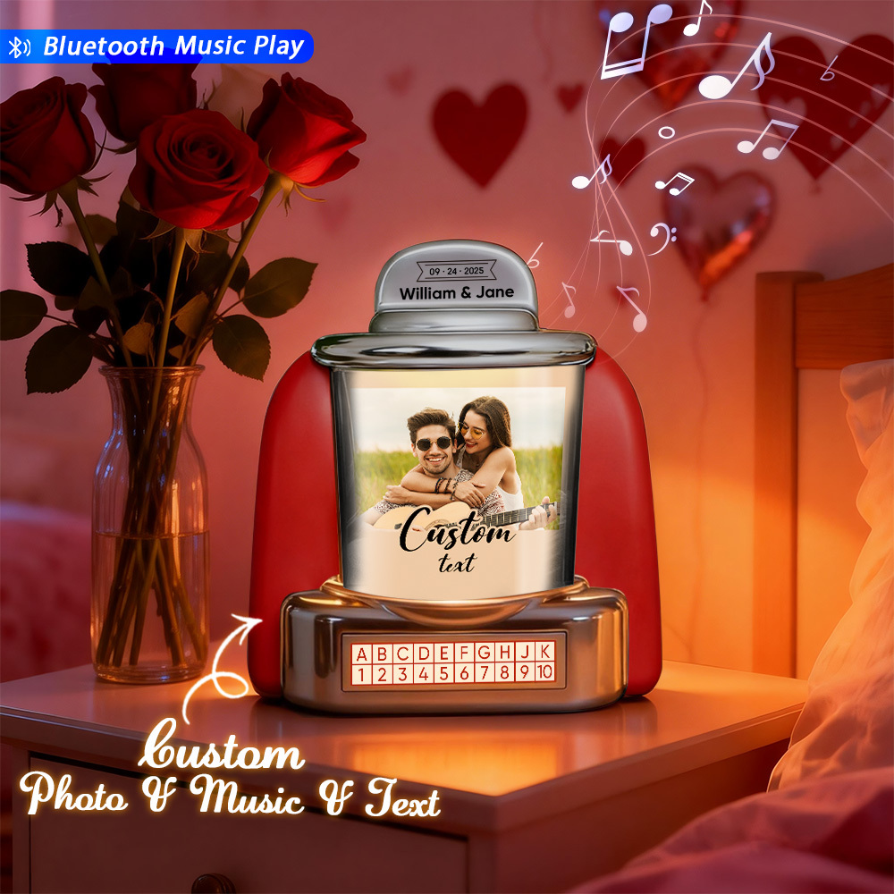 Custom Mini Jukebox Vintage Inspired with Photo & Music – Personalized Bluetooth Jukebox Keepsake Gift for Love & Memories - MyPhotoSocksAu