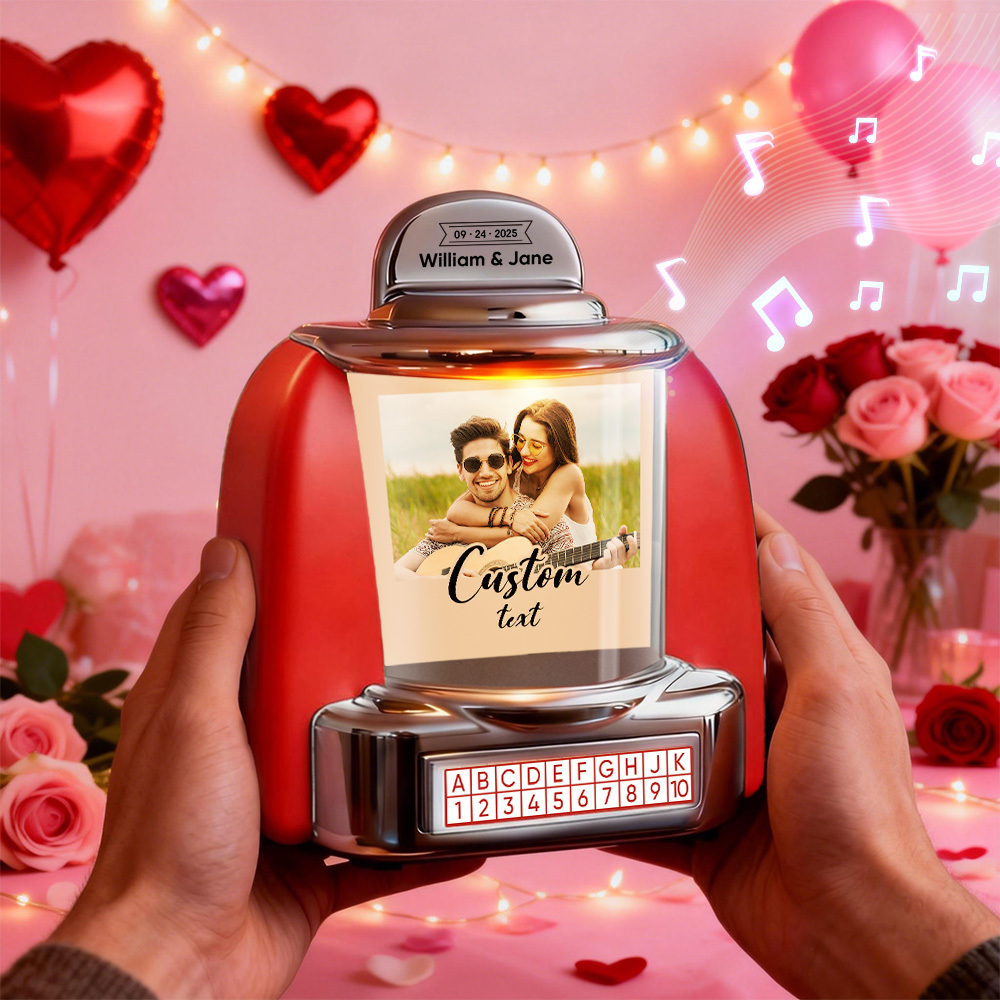 Custom Mini Jukebox Vintage Inspired with Photo & Music – Personalized Bluetooth Jukebox Keepsake Gift for Love & Memories - MyPhotoSocksAu