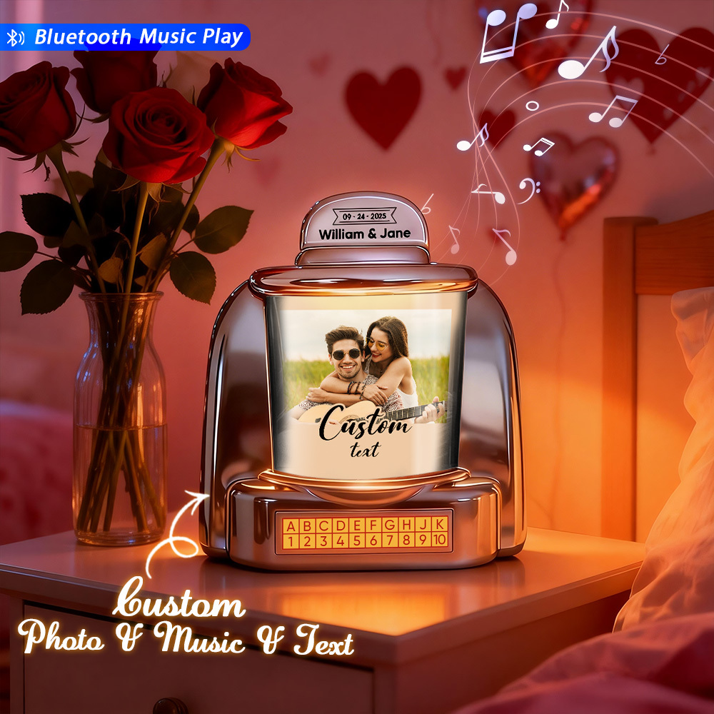 Custom Mini Jukebox Vintage Inspired with Photo & Music – Personalized Bluetooth Jukebox Keepsake Gift for Love & Memories - MyPhotoSocksAu