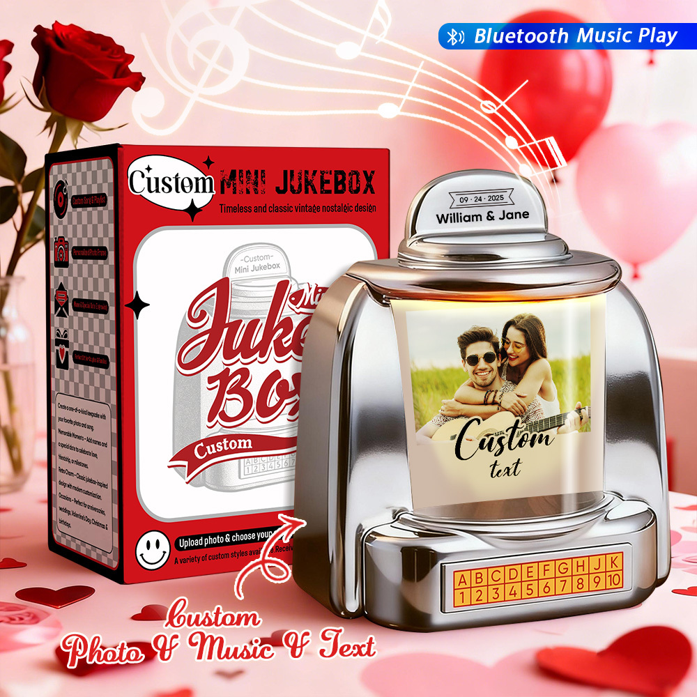 Custom Mini Jukebox Vintage Inspired with Photo & Music – Personalized Bluetooth Jukebox Keepsake Gift for Love & Memories - MyPhotoSocksAu
