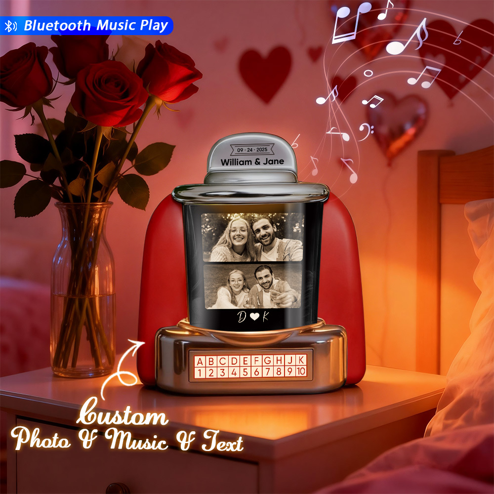 Custom Mini Jukebox with Personalized Photo, Song Memory & Text – Mini Bluetooth Jukebox for Romantic Gifts & Home Decor - MyPhotoSocksAu