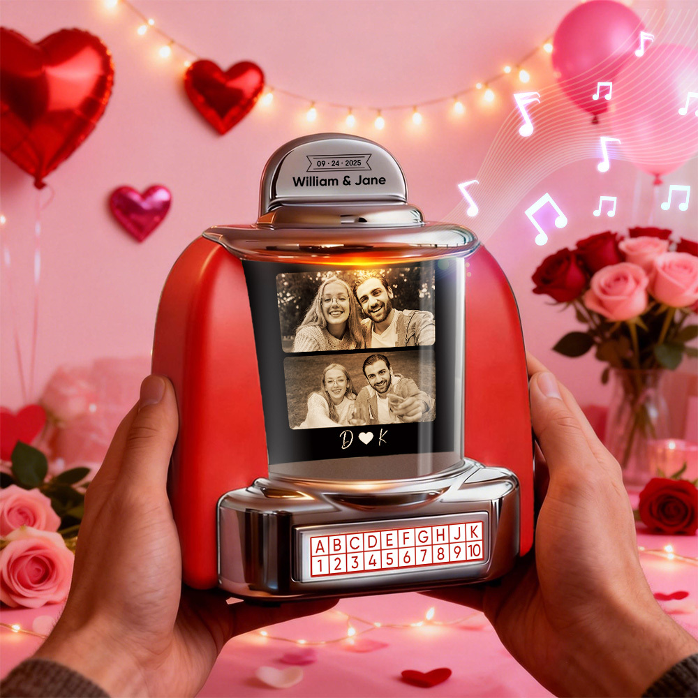 Custom Mini Jukebox with Personalized Photo, Song Memory & Text – Mini Bluetooth Jukebox for Romantic Gifts & Home Decor - MyPhotoSocksAu