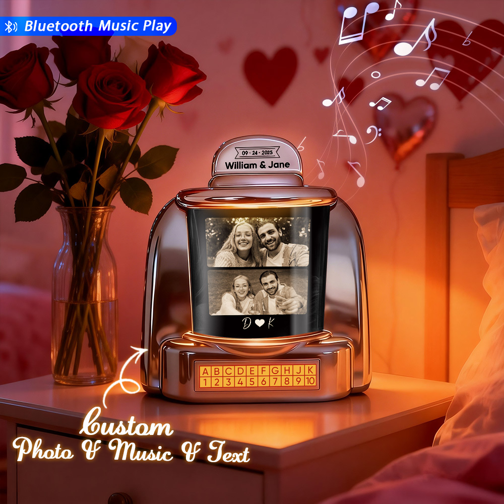 Custom Mini Jukebox with Personalized Photo, Song Memory & Text – Mini Bluetooth Jukebox for Romantic Gifts & Home Decor - MyPhotoSocksAu