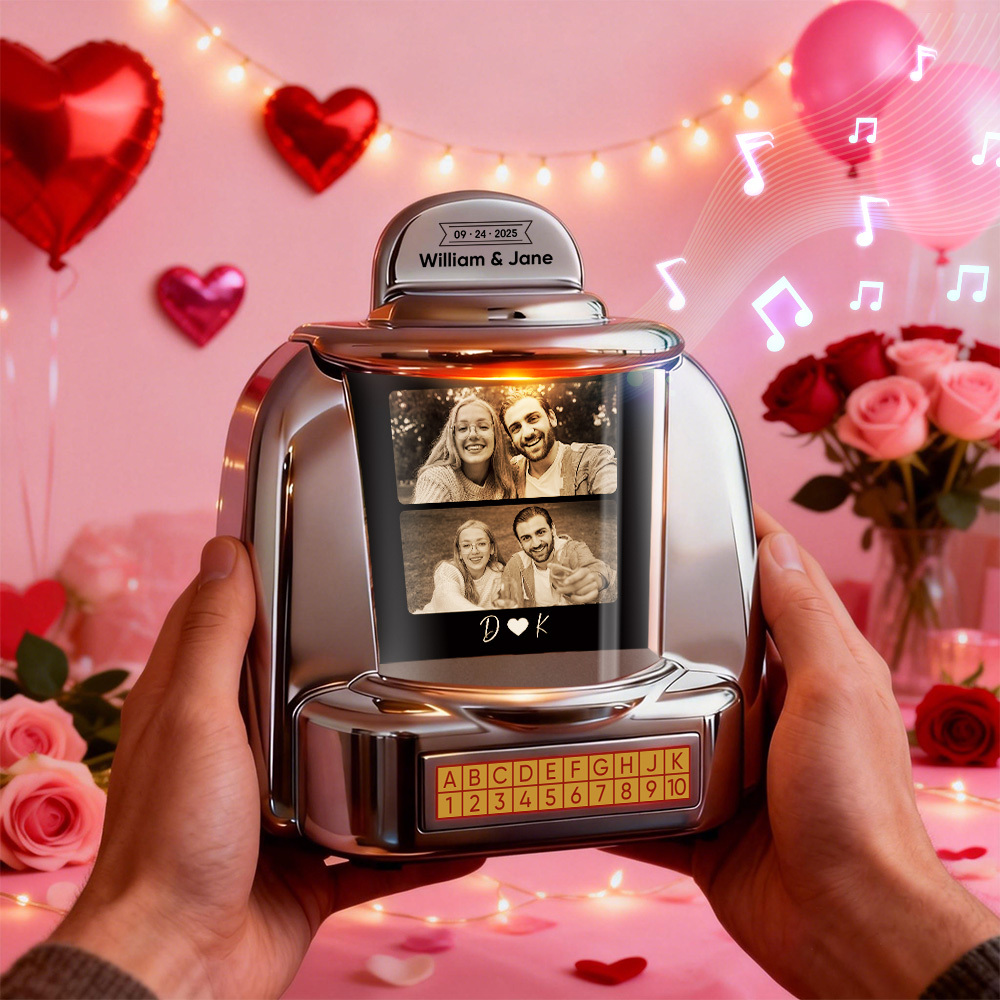 Custom Mini Jukebox with Personalized Photo, Song Memory & Text – Mini Bluetooth Jukebox for Romantic Gifts & Home Decor - MyPhotoSocksAu