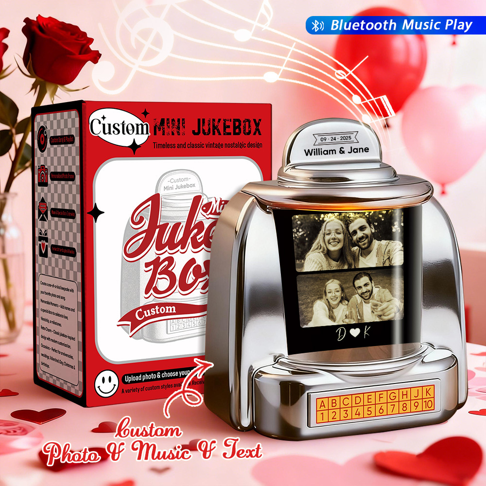 Custom Mini Jukebox with Personalized Photo, Song Memory & Text – Mini Bluetooth Jukebox for Romantic Gifts & Home Decor - MyPhotoSocksAu